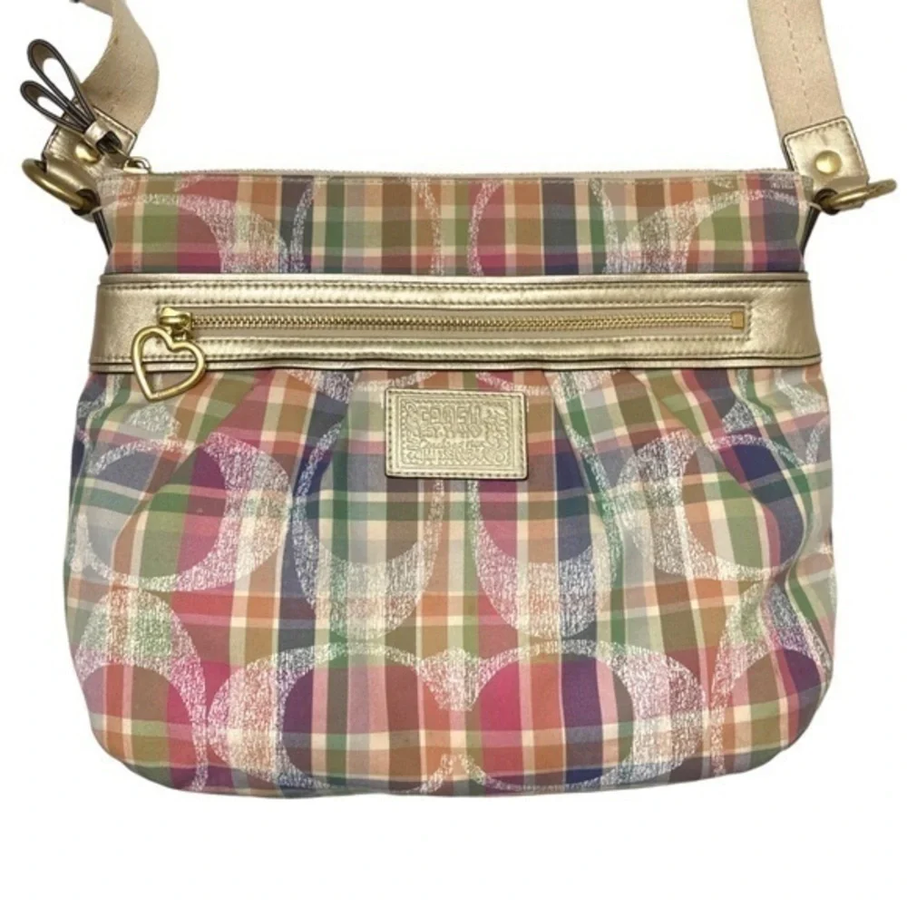 Coach Poppy Daisy Madras Pastel Tartan Plaid Crossbody Purse F22146